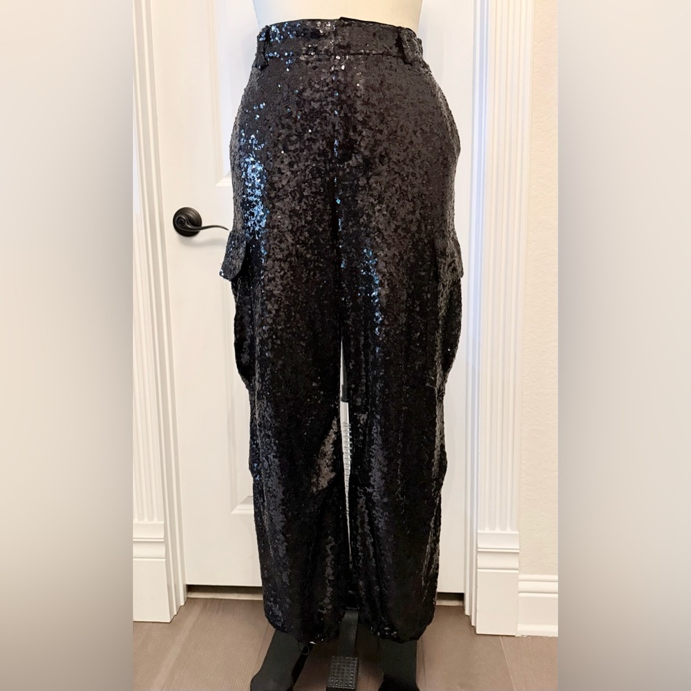 Anthropologie Sequined joggers, pants, carpenter pants, Black